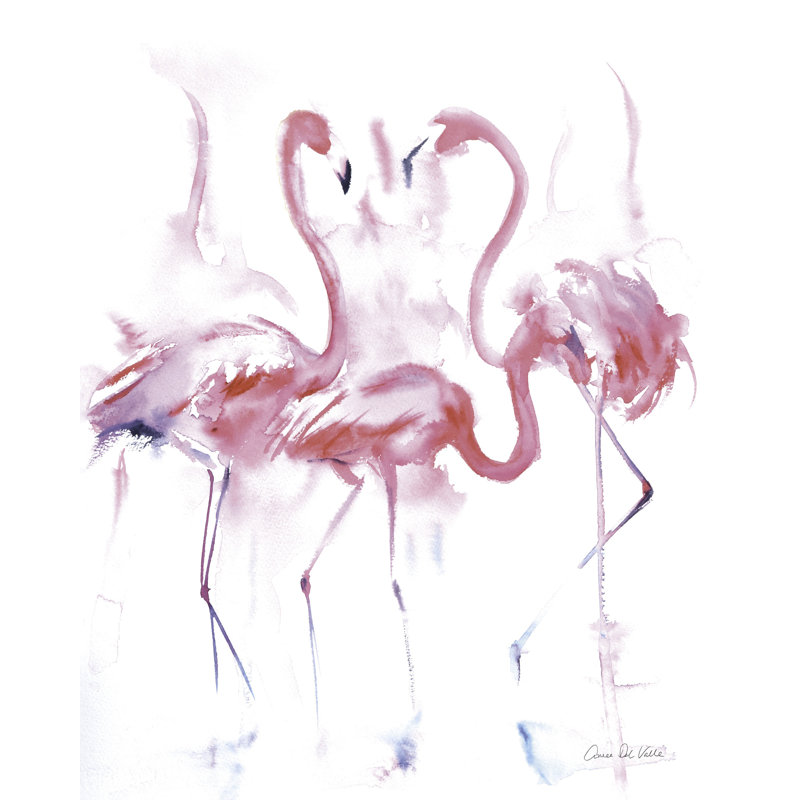 Flamant rose, aquarelle, sur fond blanc, oiseau, H 16 po x l 24 po x P 1,5 po