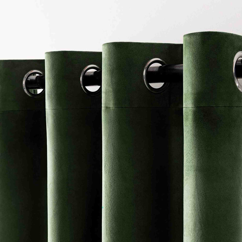 Velvet Blackout Curtain Pair (Set of 2), Olive Green