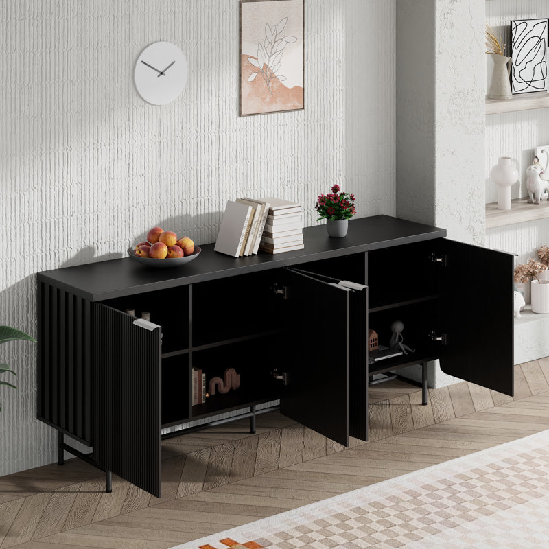 Buffet Mid-Century et Scandinavian, H 28,74 po x l 68,11 po x P 15,75 po, Noir, noir, noir, noir
