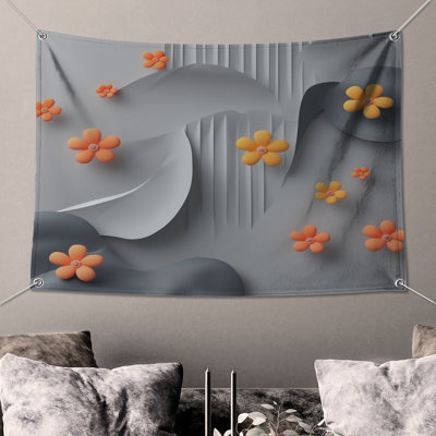 Gray Floral Abstract Wall Tapestry - Flowers Wall Decor