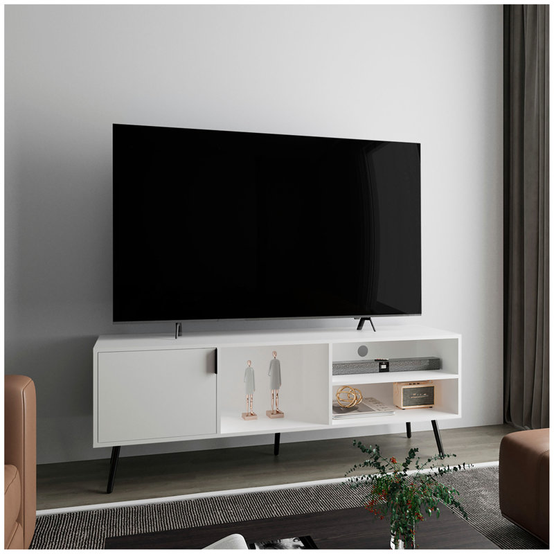 Meuble télé, 1 porte, 3 tablettes, Blanc