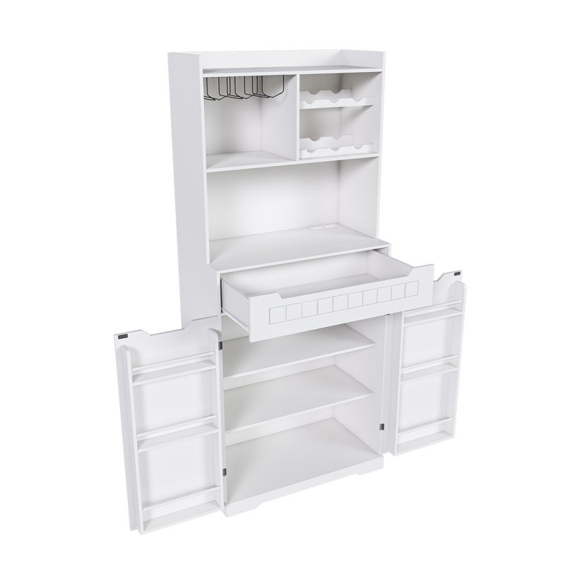 Buffet blanc avec huche, buffet de style campagnard moderne avec 2 tiroirs et portes de grange pour la cuisine, la salle à manger ou le salon | Idée de cadeau