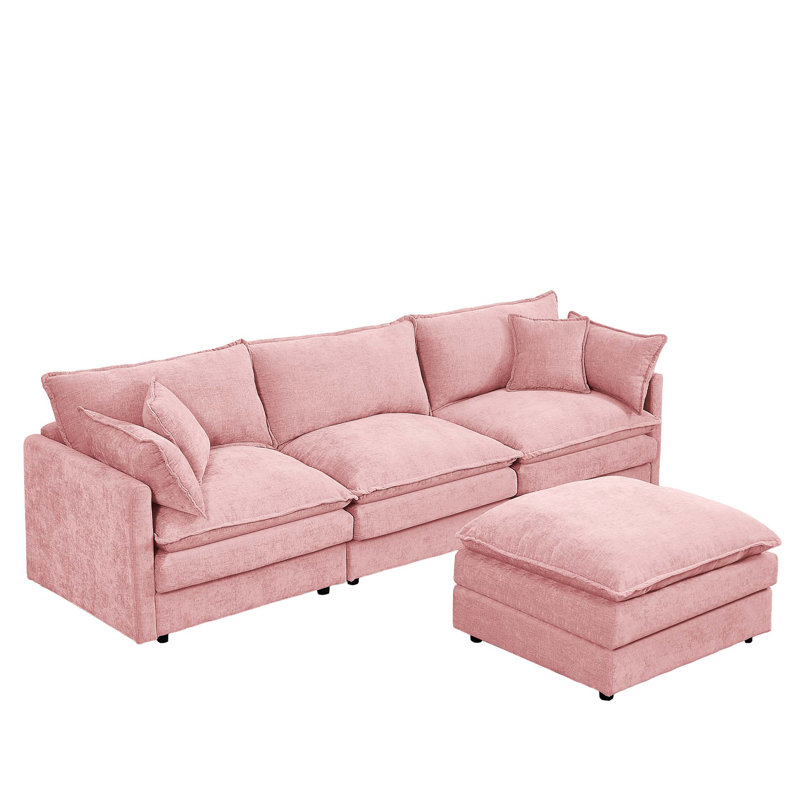 Modular Sectional Sofa, 102 Inch L Shaped Couch Set For Living Room, 3-Seater Comfy Cloud Couches With Movable Ottoman, DIY Combination, Chenille