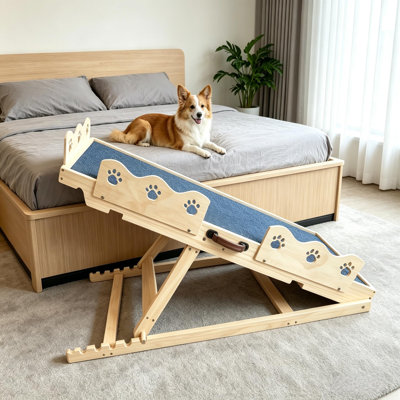 Rampe réglable pour chien, lit et canapé - 5 niveaux de hauteur, tapis antidérapant, rails latéraux de sécurité, escalier pliant pour animaux de compagnie en bois, supporte jusqu'à 250 lb - grande taille