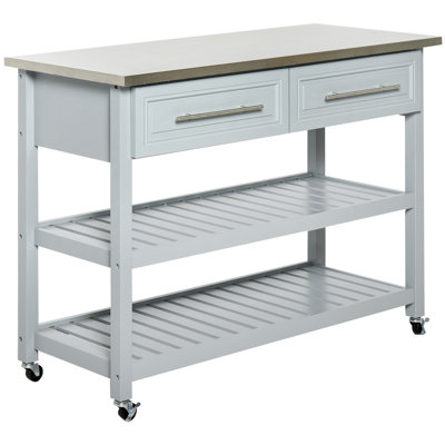 HOMCOM Kitchen Island With Stainless Steel Top