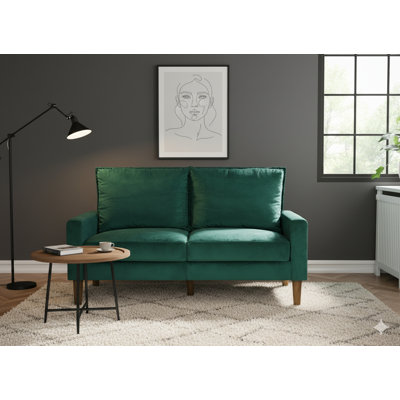 Modern Minimalist Velvet Upholstered Loveseat Sofa, Solid Wood Frame Coil Spring Cushioned Compact 2-Seater Couch for Living Room Apartment