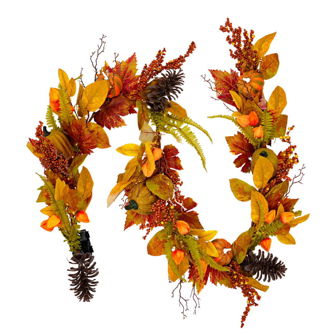 RUSTIC HARVEST - 6ft x 10" Autumn Garland with Warm White LED Microbulbs
