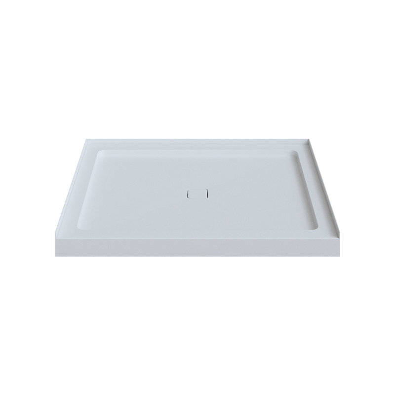 Base de douche en acrylique blanc poli avec drain central 48 po x 36 po Pebble avec seuil bas de 3 po et fabrication renforcée de fibre de verre