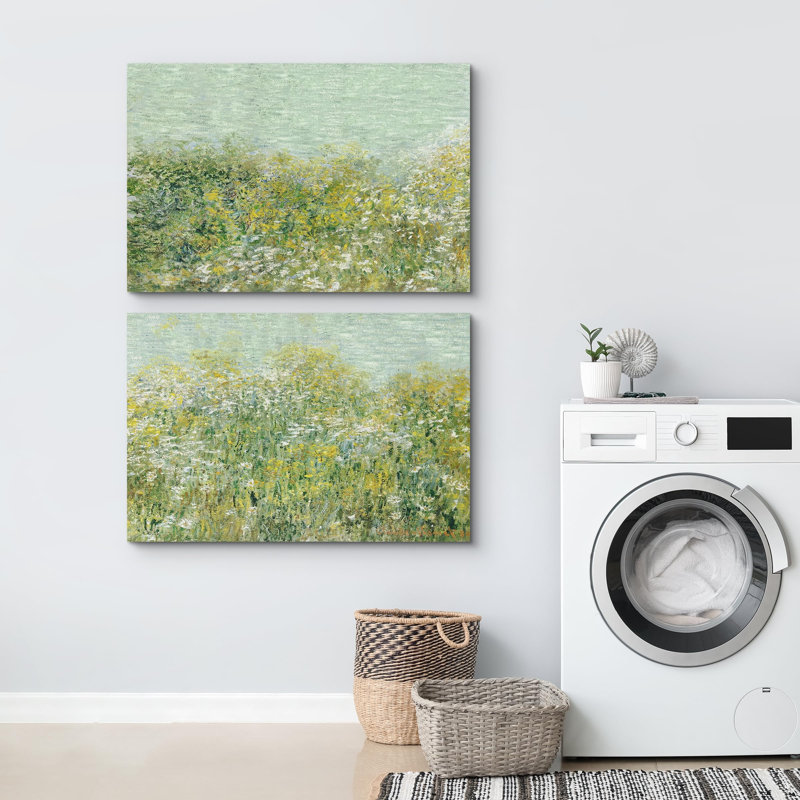 "Fleurs sauvages vertes au bord du lac" 2 pièces, Toile tendue, H 24 po x l 36 po