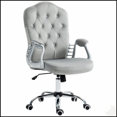 Chaise de bureau à domicile Vinsetto, chaise d'ordinateur en velours, chaise de bureau capitonnée à boutons avec roulettes pivotantes, hauteur réglable et fonction d'inclinaison