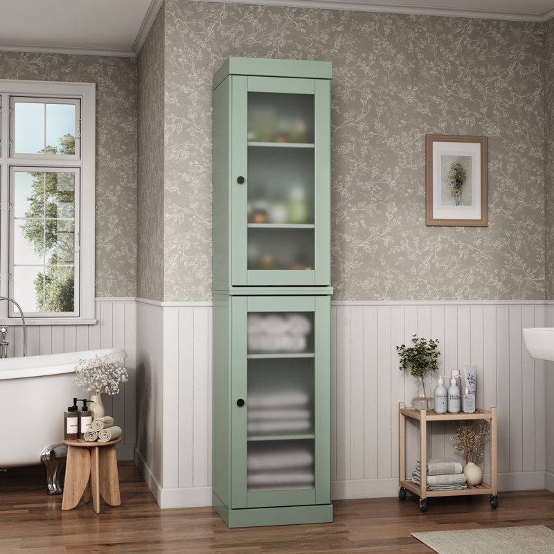 Palace Imports 100% Solid Wood Bathroom Storage Cabinet, Frosted Glass Doors, Adjustable Shelves, 16.5" Wide, 71.5" Tall