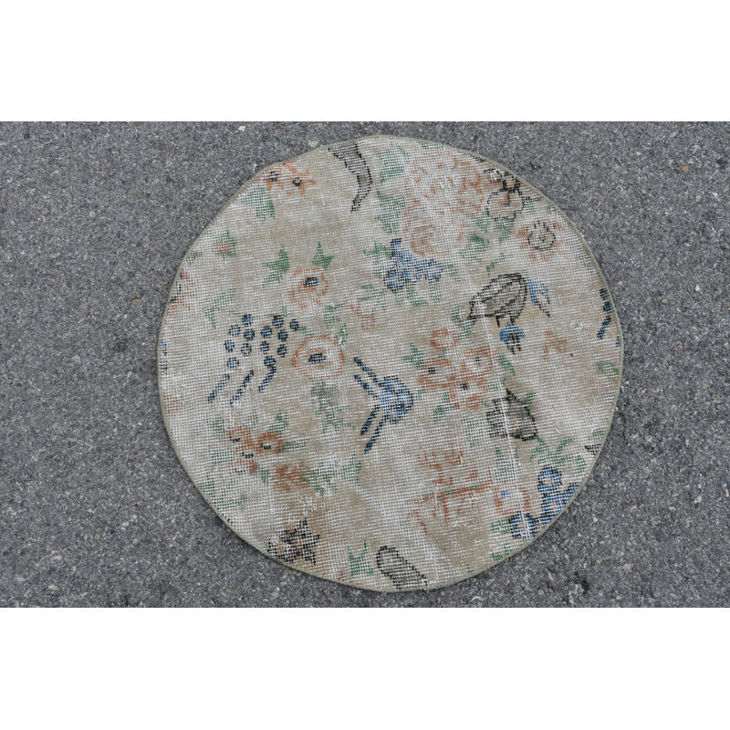 Paillasson classique de style rétro avec motif d'oiseaux élégants et motif floral bleu / beige