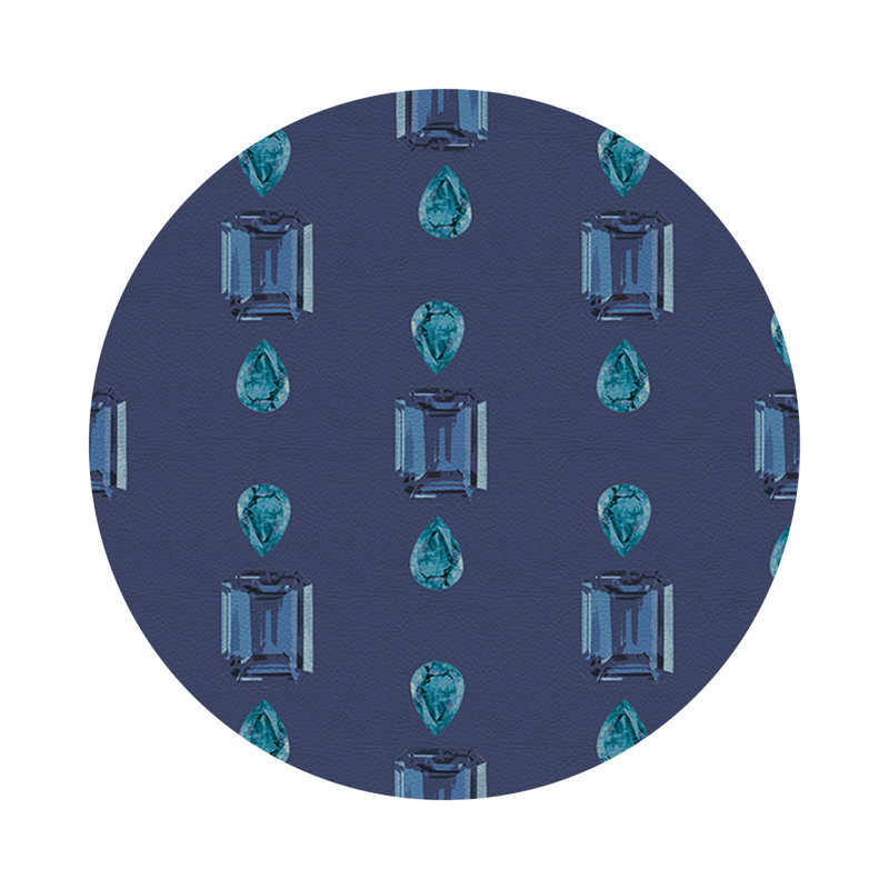 Gem Emeralds Vegan Leather Round Pebble Placemat, Blue, Sapphires