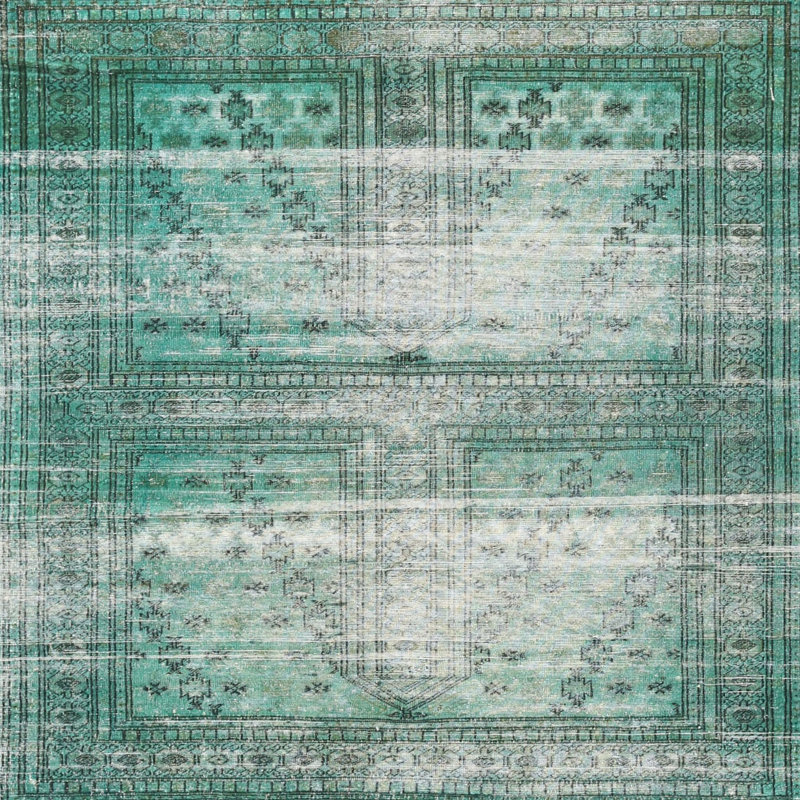 Tapis traditionnel vert / beige, Carré 3 pi