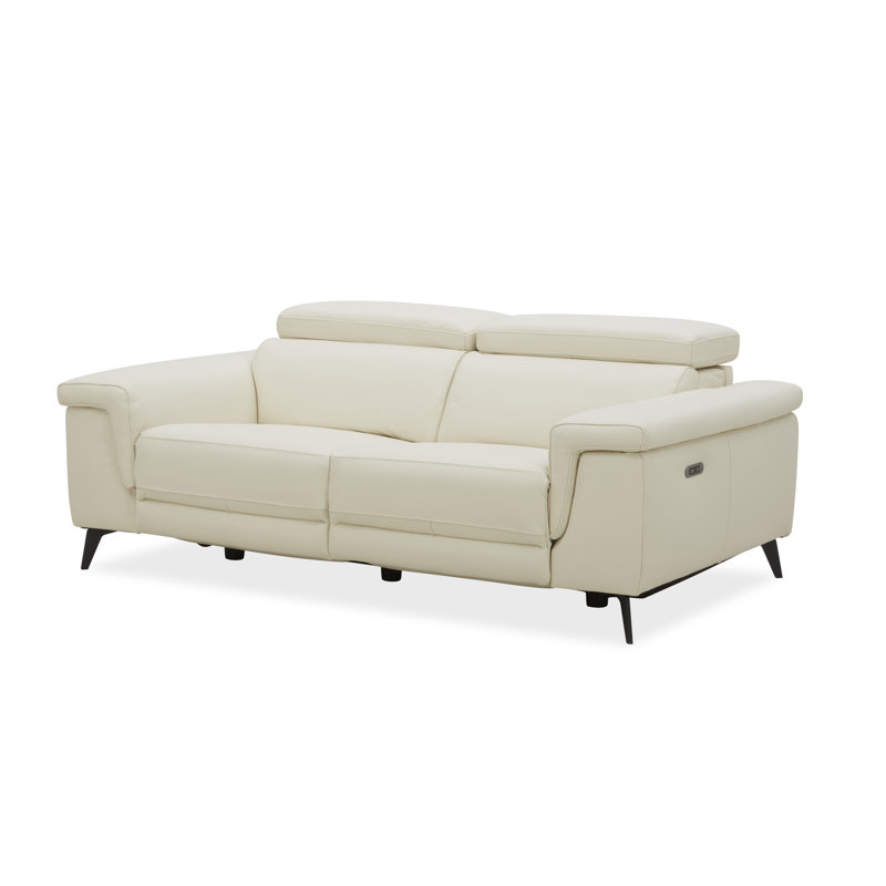 Canapé inclinable en cuir véritable avec accoudoirs coussinés de 84 po Philippa, H 39 po x l 84 po x P 40 po, Ivoire ivoire