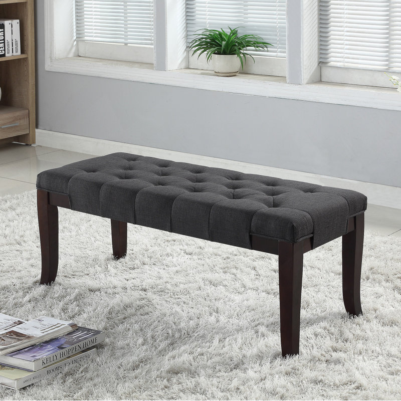 Linon Tufted Bench, Fabric, Gray, Gray