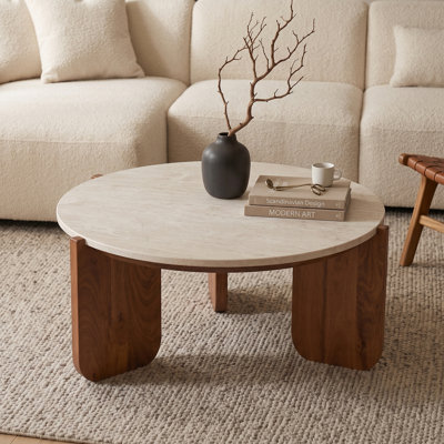 Table basse ronde en marbre Arlo pour le salon - beige