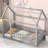 Thendara Floor Bed Frame, Wooden Platform Bed with House Roof Frame and Fence Guardrails-1204429193-1204429196
