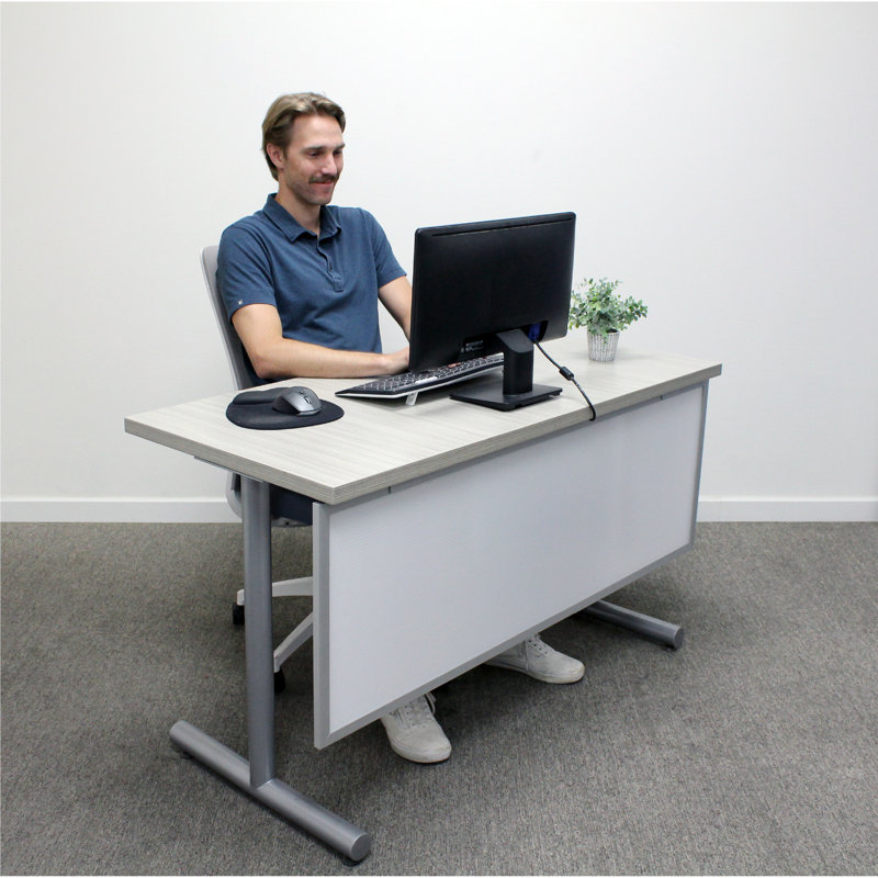 Panneau d'intimité de bureau en polycarbonate, Blanc, Aluminium, H 18 po x l 66 po x P 0,63 po