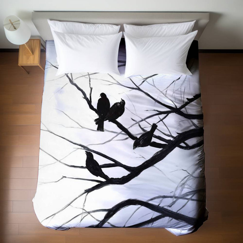 Monochrome Trees Duvet Cover | Birds & Branches Silhouette