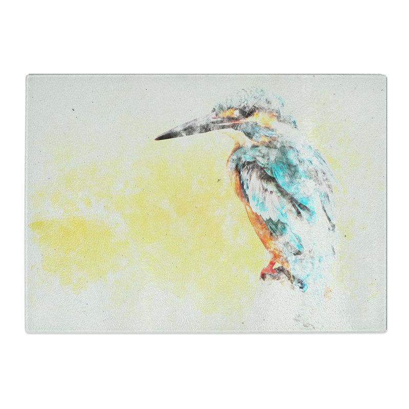Tempered Glass Blue Kingfisher Chopping Board, 20 cm x 28.5 cm