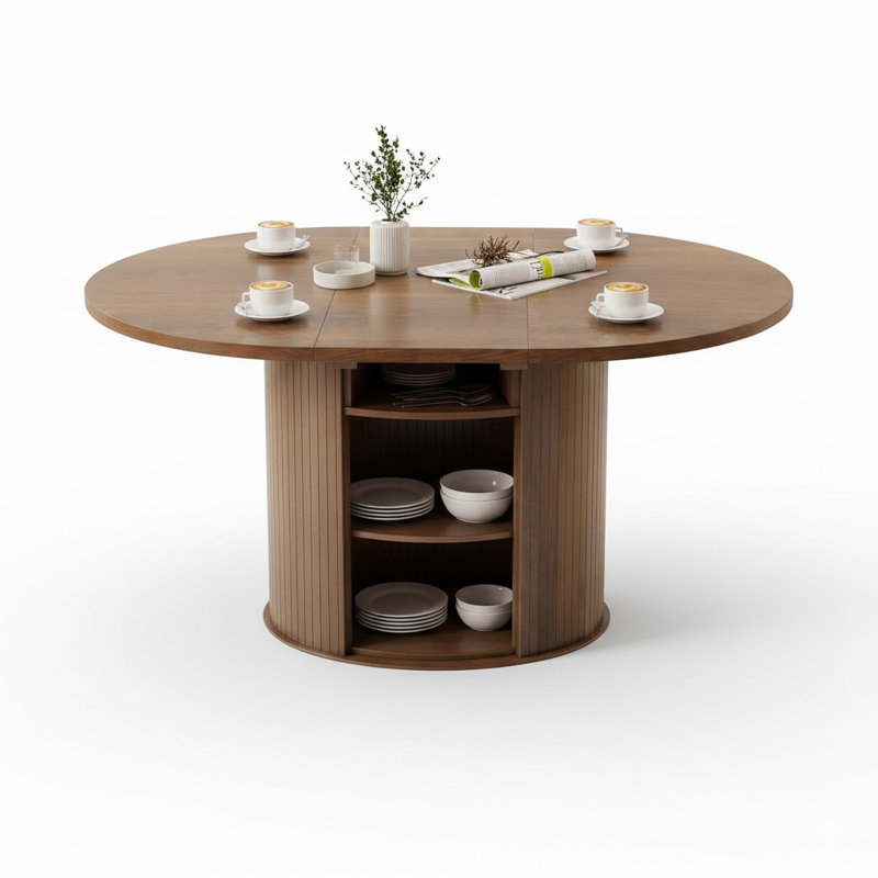 43-59" Extendable Round Dining Table for 4-6,Modern Farmhouse For Kitchen & Dining
