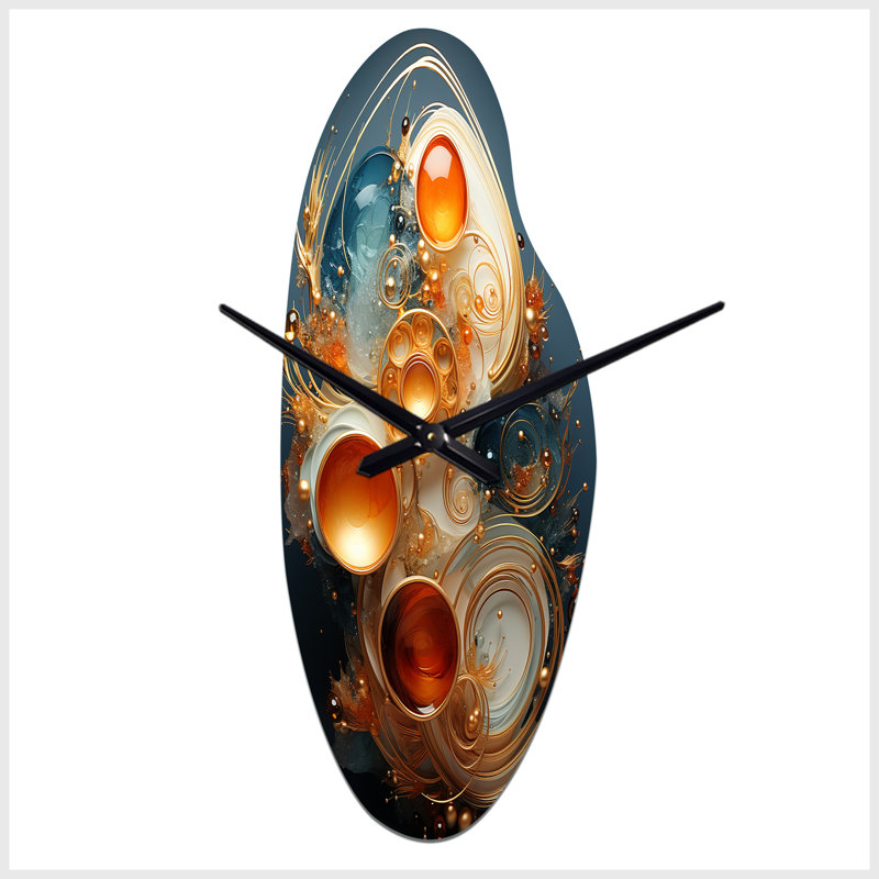 Horloge murale sarcelle, spirale abstraite asymétrique, Grand