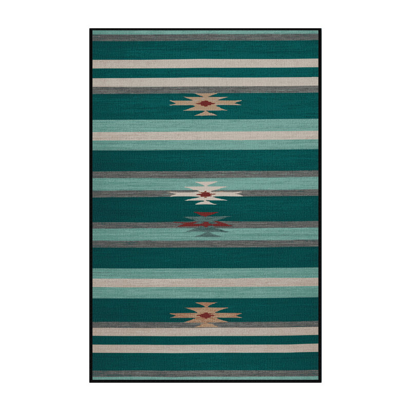 Washable Emerald Light Gray Striped Area Rug, Rectangle 7' x 9'