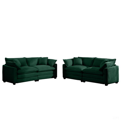Warm And Cozy Sofa Set With Soft Cushions And Pillows, Corduroy Fabric