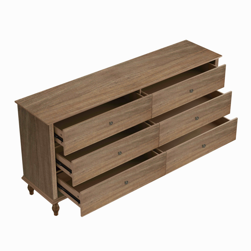 Commode double 6 tiroirs en bois, Marron clair