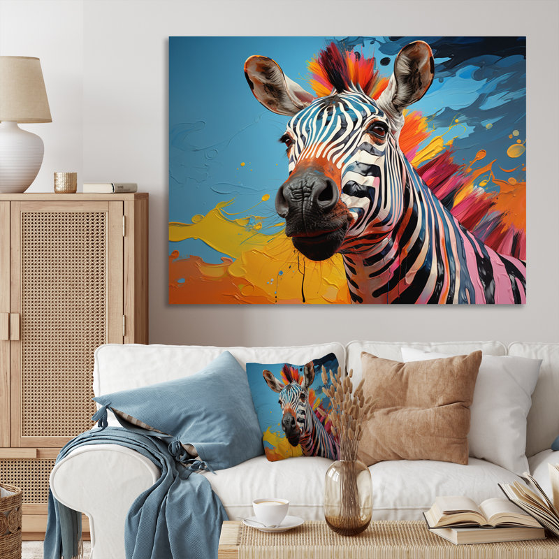 Pop Art Portrait de zèbre II - décoration murale zèbre, H 30 po x l 40 po x P 1,5 po