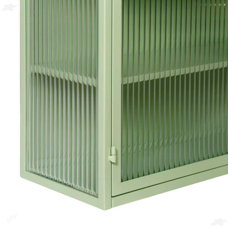 Armoire murale moderne à deux portes en verre avec rangement à trois niveaux, Doré, Vert menthe