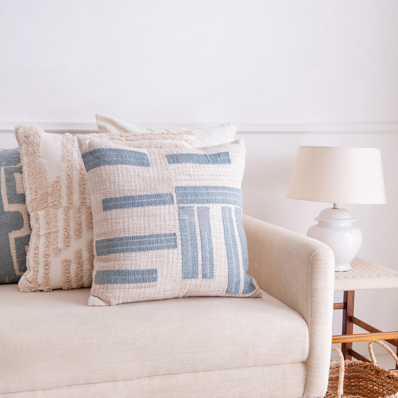 Malachy 20" Cotton Throw Pillow, Light Blue, Down