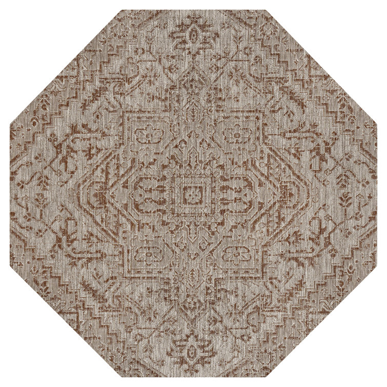 Truman Bohemian Medallion Textured Weave Red/Taupe Indoor/Outdoor Rug