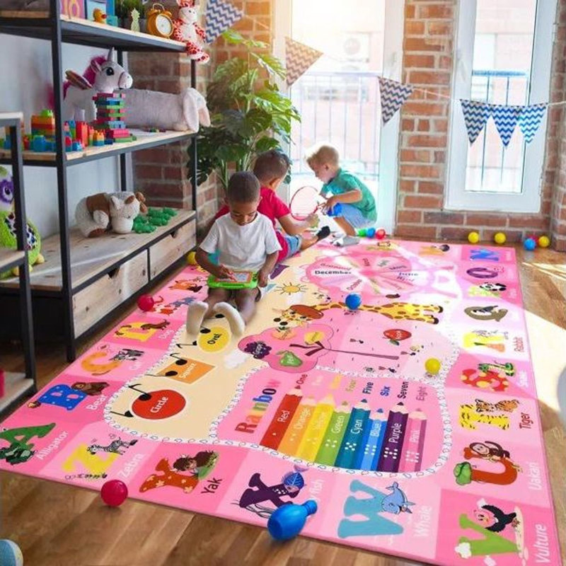 Tapis pour enfants avec motifs d'animaux ABC, Rectangulaire 7 pi x 10 pi