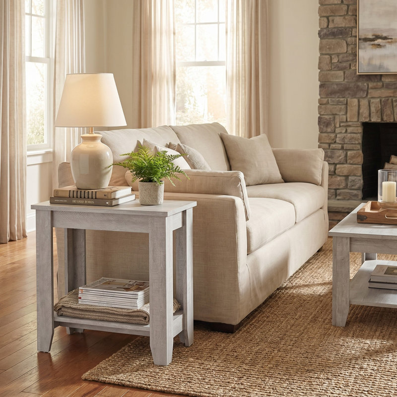 Table d'appoint Justine Basilico avec rangement, Chêne gris cendré