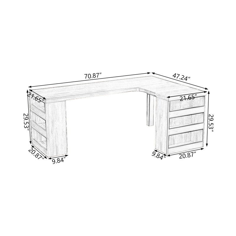 Bureaux rectangulaires en bois massif brun clair, Retour à droite, H 29,53 po x l 70,87 po x P 47,24 po