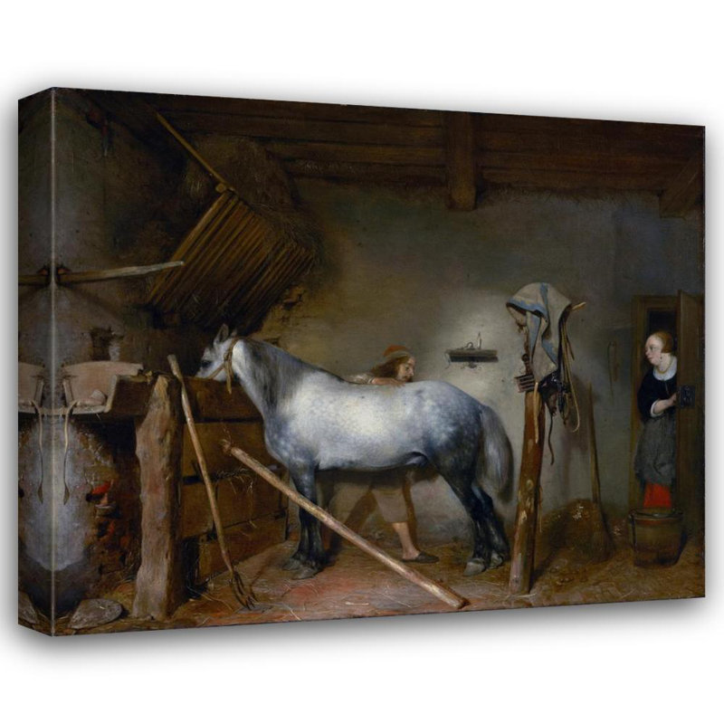 «Horse Stable» par Gerard Ter Borch - Art mural sur toile tendue avec châssis, H 28 po x l 40 po