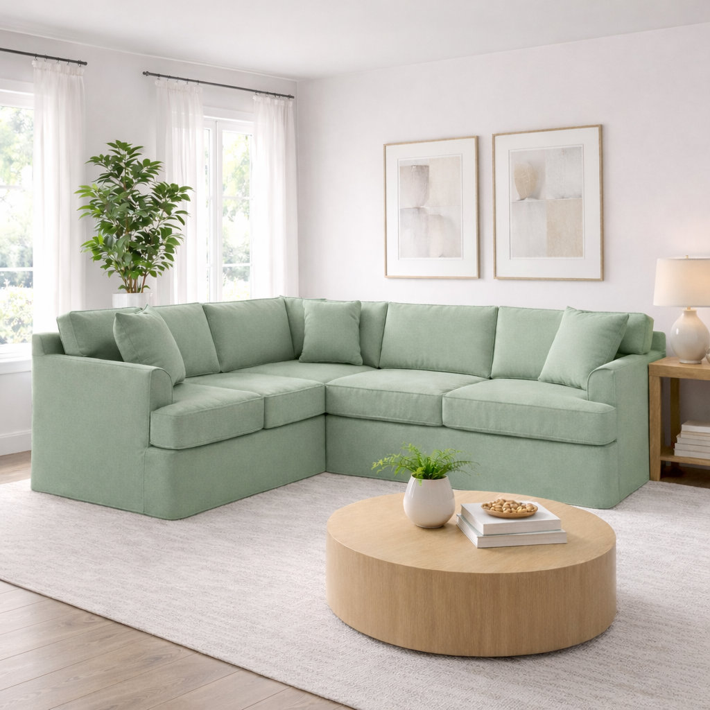 Conradina Slipcovered L-Sectional, Left Hand Facing, Bayou Spray Canvas