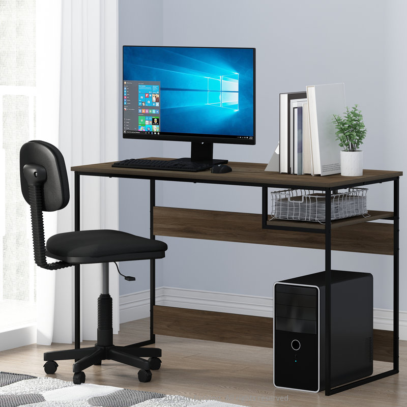 Metal Base Writing Desk, Columbia Walnut/Black, 29.69" H x 45" W x 20" D