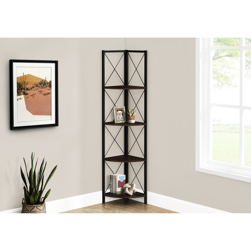 Contemporary 4 Tier Bookcase For Storage - Brown & Metal Modern Bedroom Color