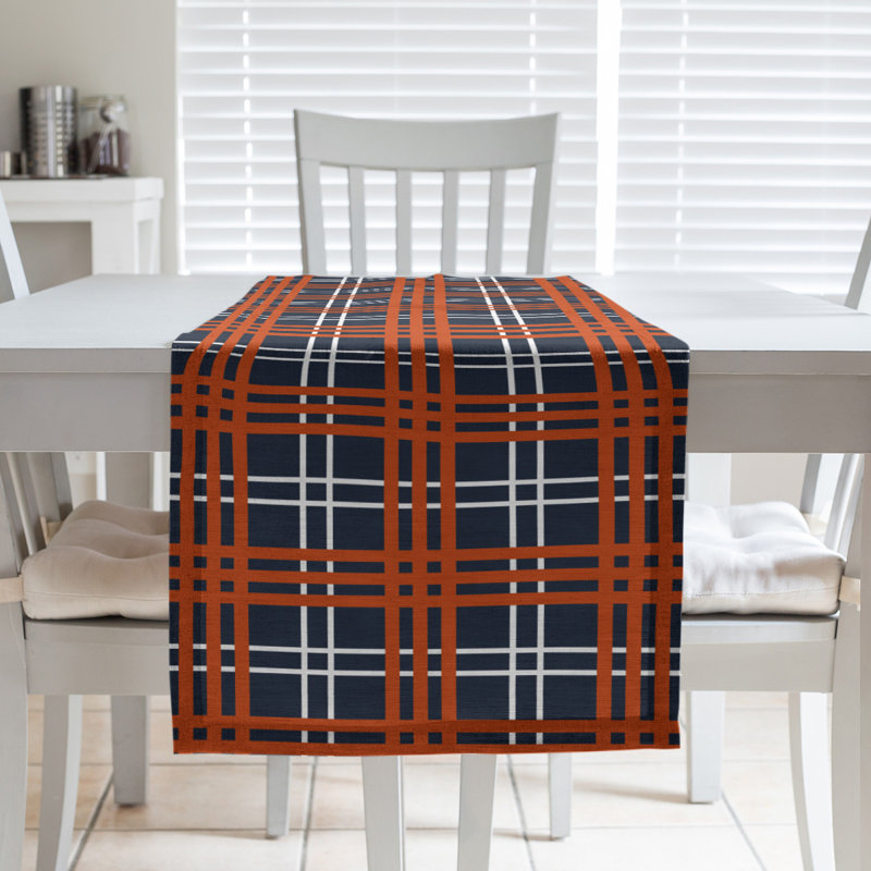 Paid Polyester Table Runner, 90" L x 16" W, Dark Navy/White/Orange