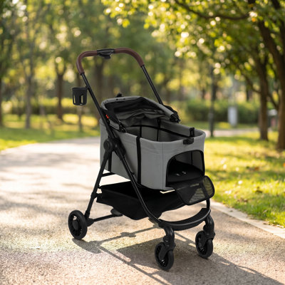 3 in 1 Foldable Pet Stroller for Small Dog with Travel Carrier Grey