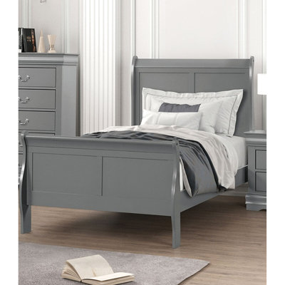 Cadre de lit simple gris avec design, style contemporain / transitionnel, bois massif, tiroir anglais, option de décoration de chambre à coucher