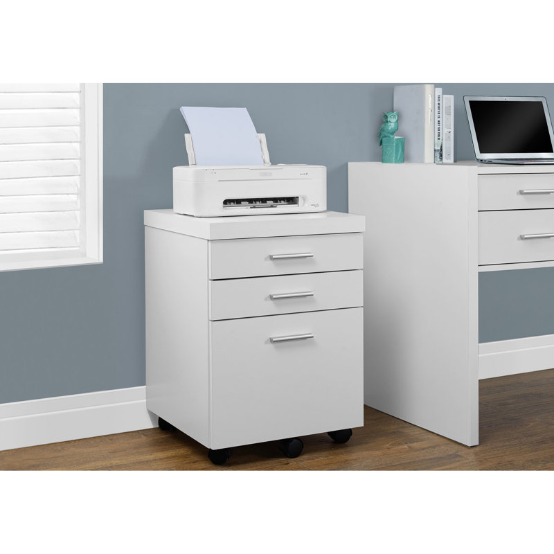 White Laminate Rolling File Cabinet, Storage Drawers For Office Work And Printer Stand Accessory Cabinet On Frame, Laminate,