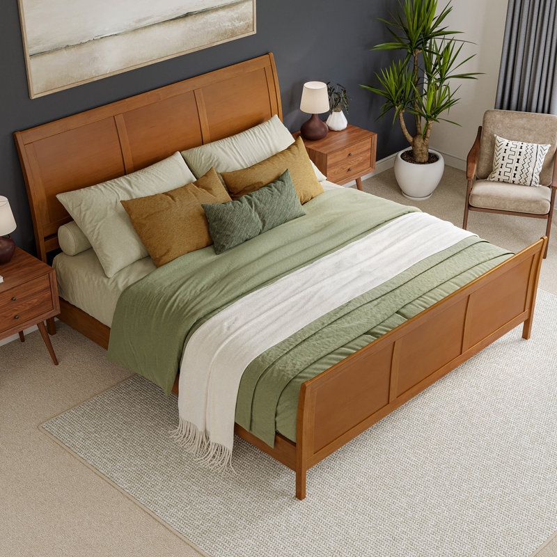 Lit plateforme en bois massif Valencia avec pied de lit assorti Valencia, Caramel clair, Très grand