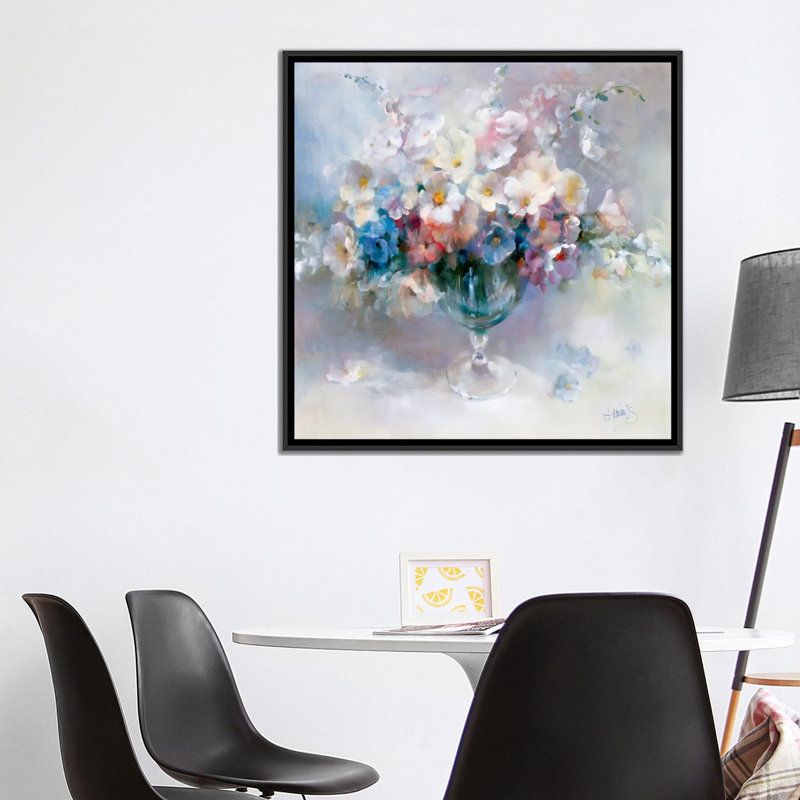 «Crystal Flowers», reproduction sur toile, H 18 po x l 18 po x P 1,5 po, Toile avec cadre noir, Pas de tapis