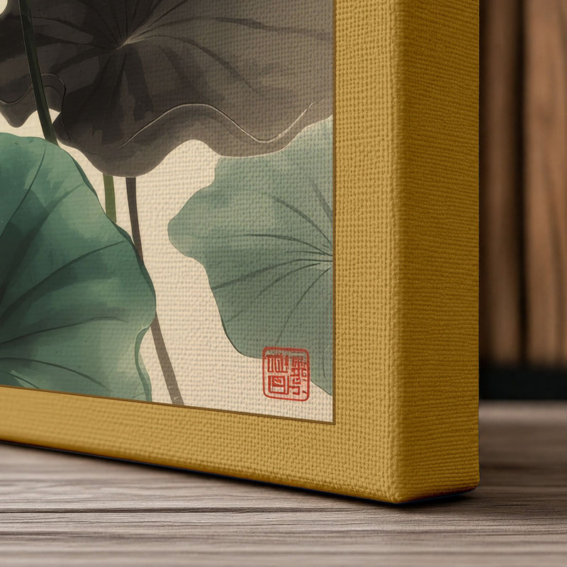 Lotus in Bloom Botanical - Wrapped Canvas, 18x12 - 45.7 x 30.5 cm, Ochre Border