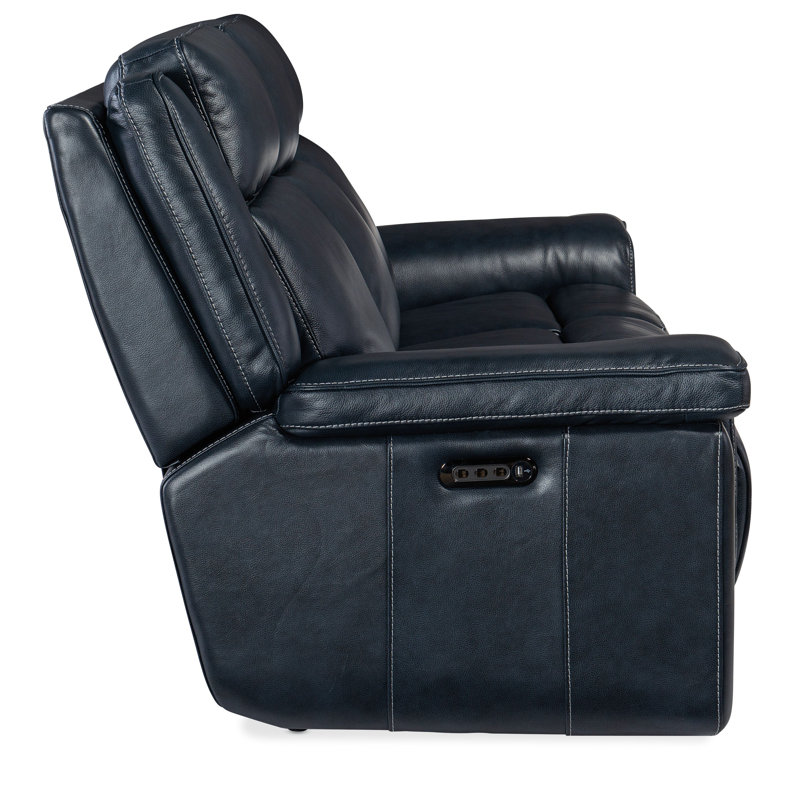 MS 87.5" Genuine Leather Pillow Top Arm Reclining Sofa, Genuine Leather Cosmos Cobalt, 43" H x 87.5" W x 40.5" D, 3