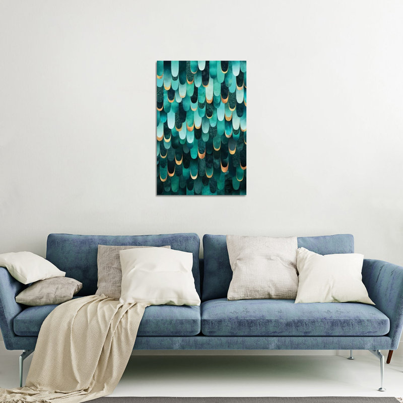 « plumed-turquoise » par elisabeth fredriksson, impression sur toile tendue, H 24 po x l 16 po x P 0,25 po, Pas de tapis
